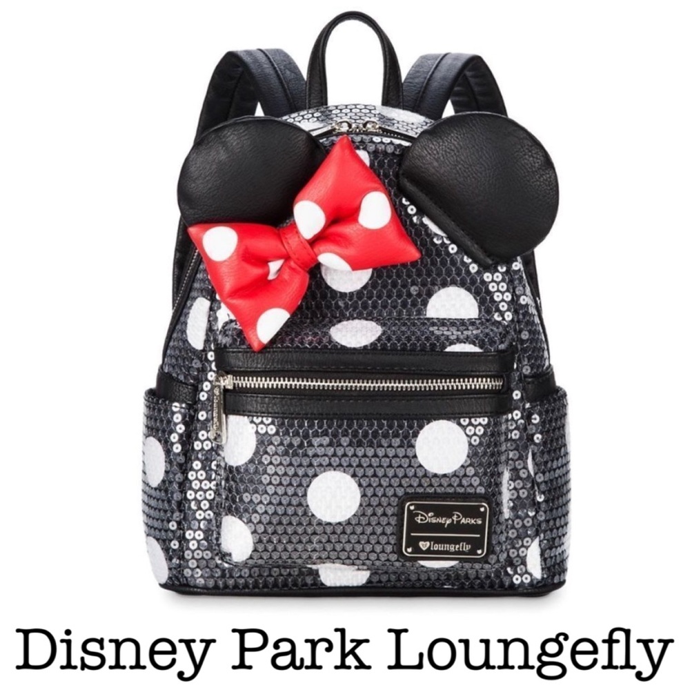 Disney Parks Sequin Minnie Mouse Loungefly Backpack Polka Dots